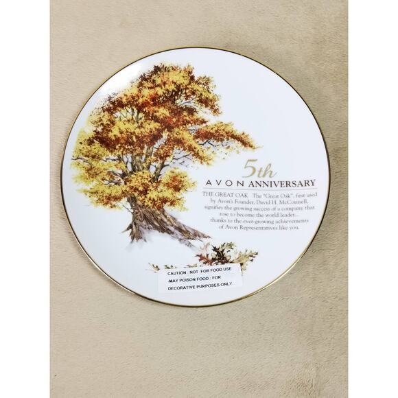 Avon 5th Fifth Anniversary Fine Porcelain 22k Gold Trim 8 1/2" Vintage - Picture 10 of 11